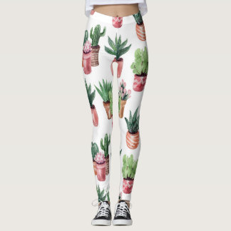 Sammlung von Kakteen in Töpfen, Aquarell. Leggings