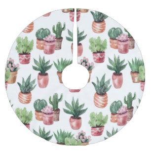 Sammlung von Kakteen in Töpfen, Aquarell. Polyester Weihnachtsbaumdecke