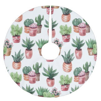 Sammlung von Kakteen in Töpfen, Aquarell. Polyester Weihnachtsbaumdecke