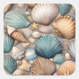 Sammlung von Muscheln Quadratischer Aufkleber
