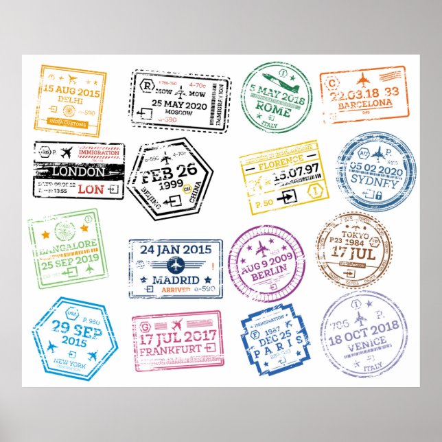 Sammlung von Passport-Briefmarke Abgeschieden auf  Poster (Vorne)