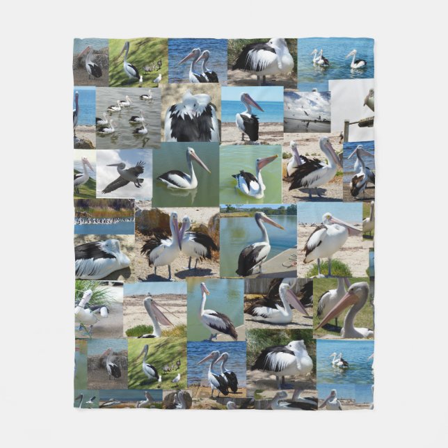 Sammlung von Pelikanen in einer FotoCollage, Fleecedecke (Vorderseite)