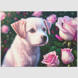 Sammlung von weißen Hunden und Rose Seidenpapier