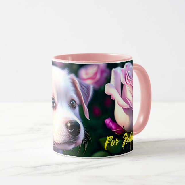 Sammlung von weißen Hunden und Rose Tasse (VorderseiteRechts)