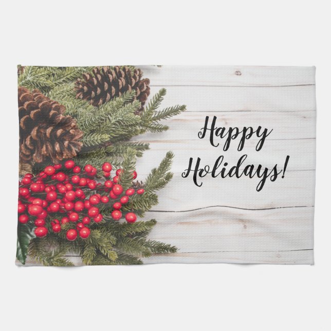 Sammlung Wreath und Holly Holiday Geschirrtuch (Horizontal)