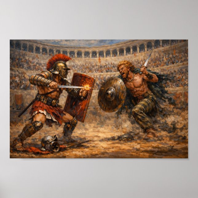 Samniten- gegen Gallier-Gladiatorenkampf Acrylbild Poster (Vorne)