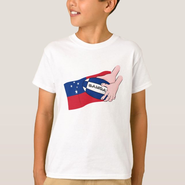 Samoa Flag Rugby Ball Pass Cartoon T-Shirt (Vorderseite)