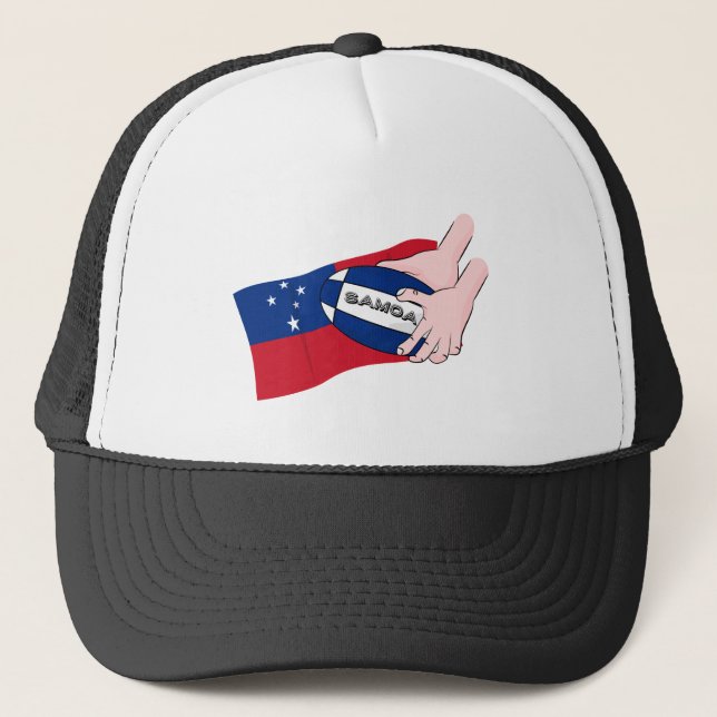 Samoa Flag Rugby Ball Pass Cartoon Truckerkappe (Vorderseite)