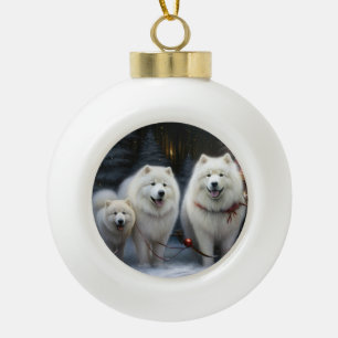 Samojed Schnee-Schlitten Weihnachtsdekoration Keramik Kugel-Ornament