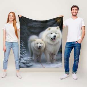 Samojed Schneeschlitten Weihnachtsdekoration Fleecedecke