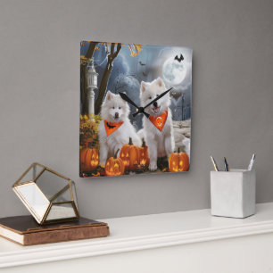 Samojede Halloween Gruselig Quadratische Wanduhr