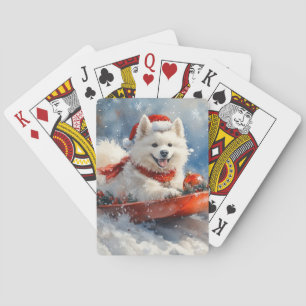 Samojede-Hund im Schlitten Lass es schneien Weihna Spielkarten