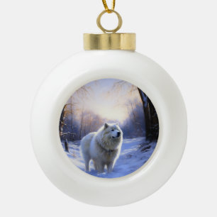 Samojede Lass es schneien Weihnachten Keramik Kugel-Ornament