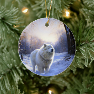 Samojede Lass es schneien Weihnachten Keramik Ornament