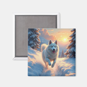 Samojede Schneebärgen-Abenteuer Weihnachten Magnet