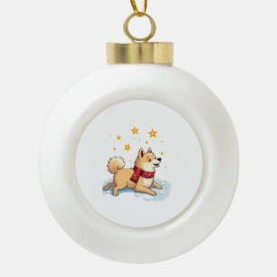 Samojede Schneeengel Keramik Kugel-Ornament