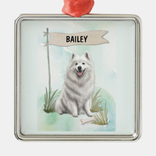 Samojede Wasserfarbe Personalisierter Hund Ornament Aus Metall