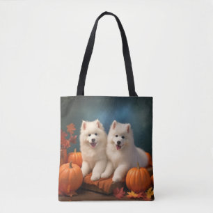 Samojede-Welpe Herbstfreude Kürbis Tasche