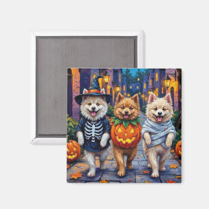 Samojeden-Hunde beim Trick-or-Treat an Halloween-K Magnet