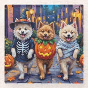 Samojeden-Hunde beim Trick-or-Treat in Halloween-K Glasuntersetzer