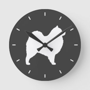 Samojedensilhouette Runde Wanduhr