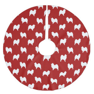 Samojedensilhouetten Muster Rot Polyester Weihnachtsbaumdecke