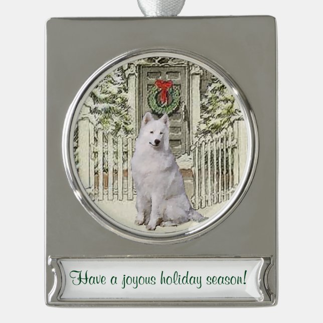 Samotische Personalisierte Weihnachten Banner-Ornament Silber (Vorderseite)