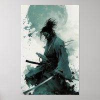 Samouraï japonais avec un regard Cool - Poster imp
