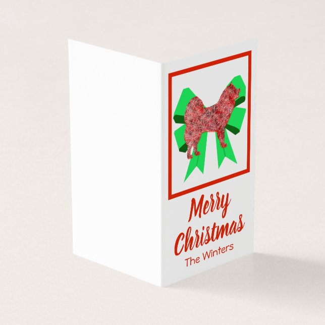 Samoyed Christmas Dog & Green Bow Geschenkmarke (Vorderseite)