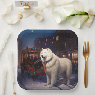 Samoyed Christmas Festivals Jahreszeit Pappteller