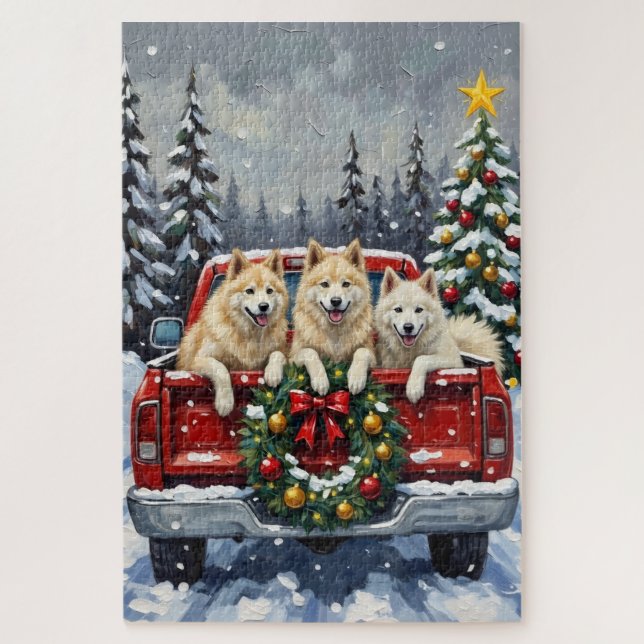 Samoyed Christmas Red Truck Holiday (Vertikal)