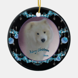 Samoyed Christmas Round Ornament (Mini-Portrait)