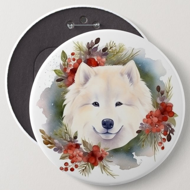 Samoyed Christmas Wreath Festivals Button (Vorne & Hinten)