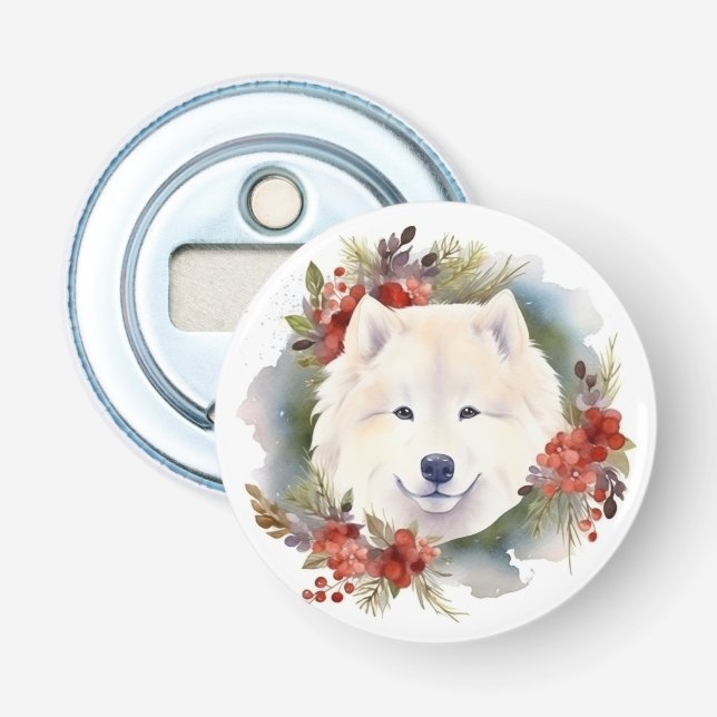 Samoyed Christmas Wreath Festivals Flaschenöffner (Vorderseite)