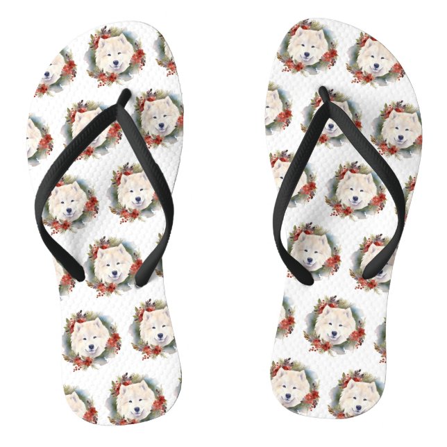 Samoyed Christmas Wreath Festivals Flip Flops (Fußbett)