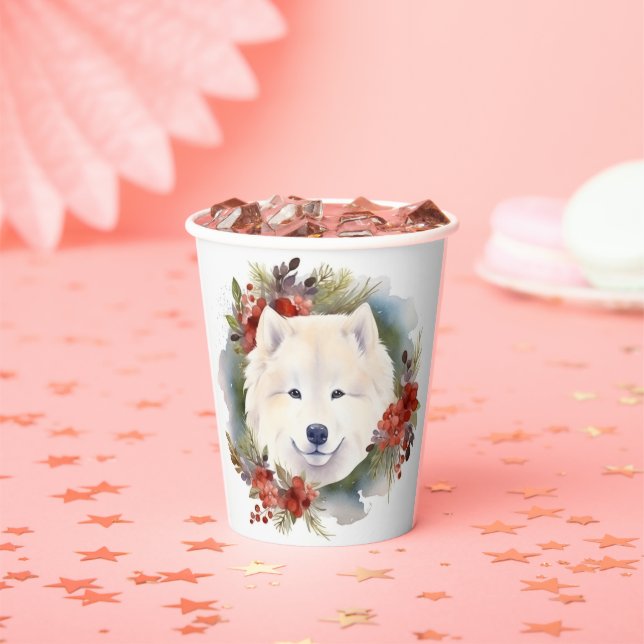 Samoyed Christmas Wreath Festivals Pappbecher (Insitu)