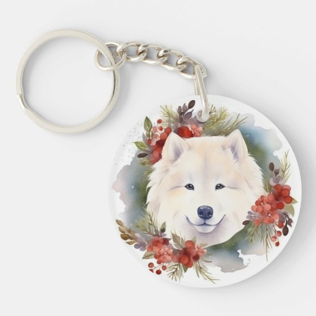 Samoyed Christmas Wreath Festive Pup (Devant)