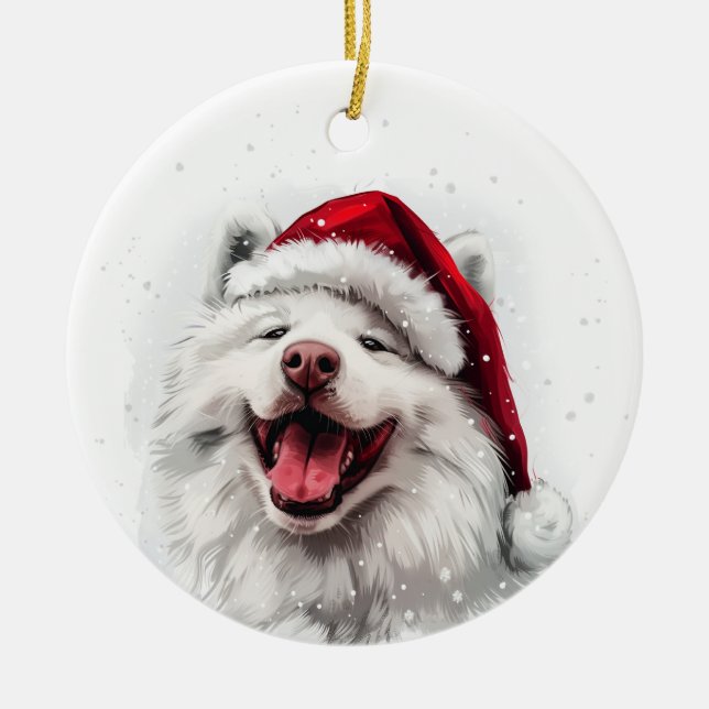 Samoyed Dog Christmas Personalized Keramik Ornament (Vorne)