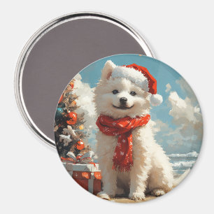 Samoyed Dog Christmas Vintag Beach Magnet