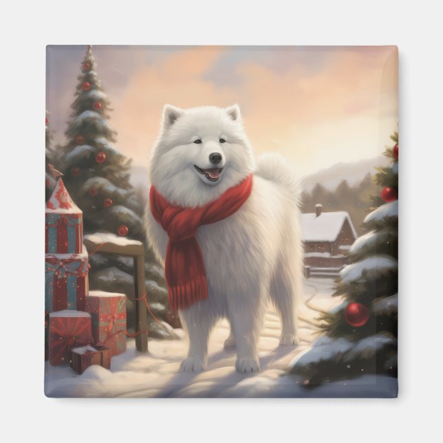 Samoyed Dog in Schneehochweihen Magnet (Vorne)