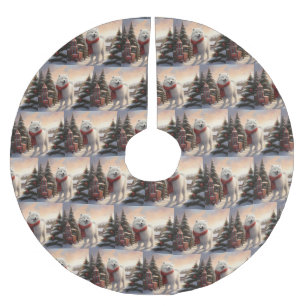 Samoyed Dog in Schneehochweihen Polyester Weihnachtsbaumdecke