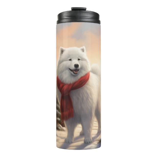 Samoyed Dog in Schneehochweihen Thermosbecher (Vorderseite)