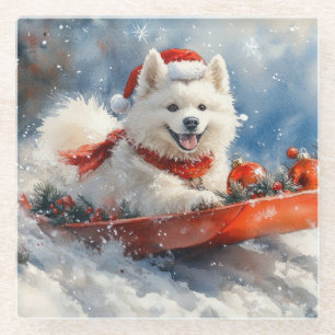 Samoyed Dog in Sledge Let it Snow Christmas Glasuntersetzer