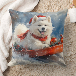 Samoyed Dog in Sledge Let it Snow Christmas Kissen