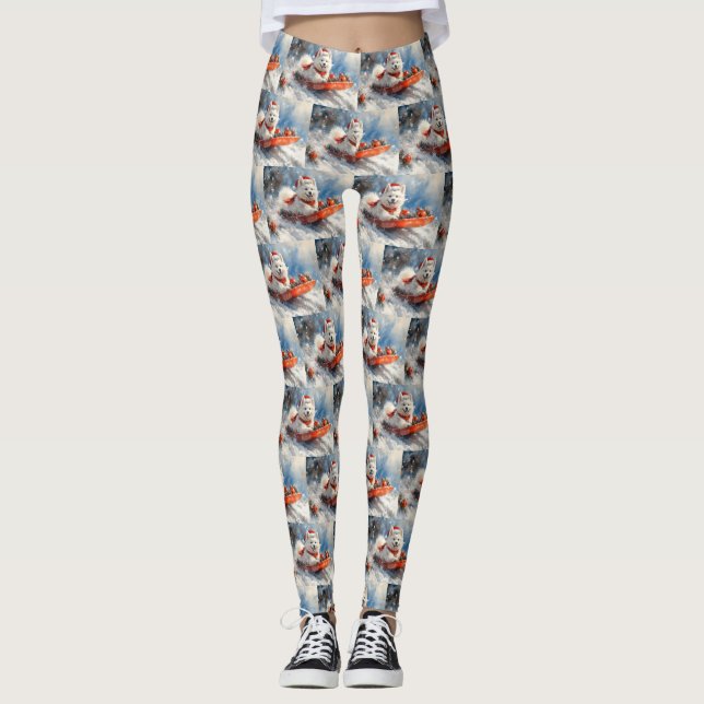 Samoyed Dog in Sledge Let it Snow Christmas Leggings (Vorderseite)