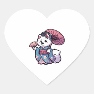 Samoyed Dog Kimono Herz-Aufkleber