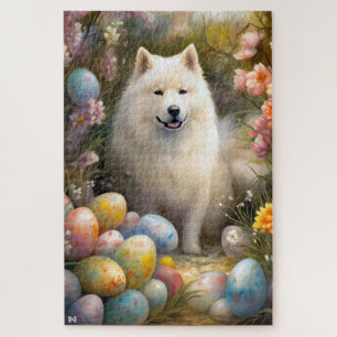 Samoyed Dog mit Ostereier Urlaub