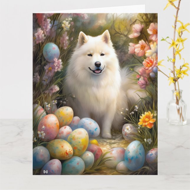 Samoyed Dog mit Ostereier Urlaub Karte (Gelbe Blume)