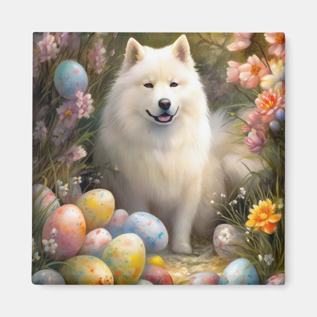 Samoyed Dog mit Ostereier Urlaub Magnet (Vorne)