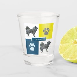 Samoyed Dog Silhouette & Paw Y&B Grid Schnapsglas